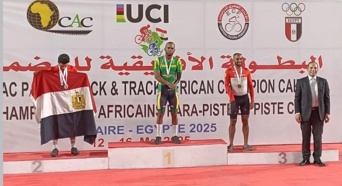 A podium moment in Egypt, 2025. African Para-Cycling Championship celebrating hard-earned victory on the international stage.